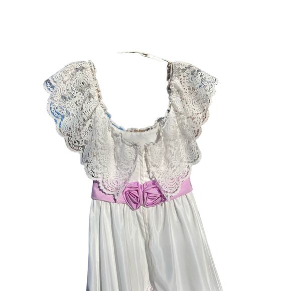 Vint. 80s Gone With The Wind Southern Belle Lace Ruffles White Purple Prom Dress - Picture 7 of 15
